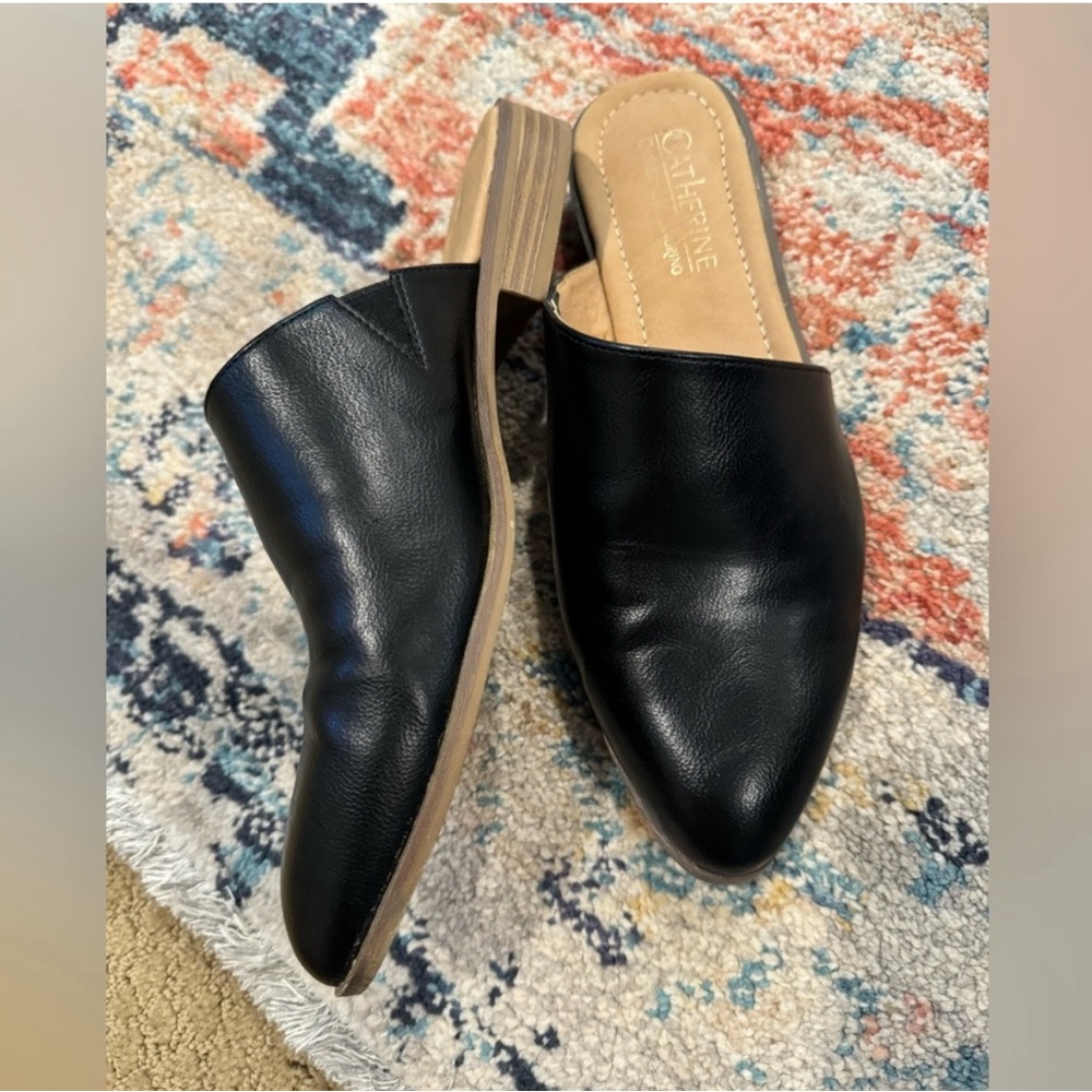 Black Faux Leather Mules